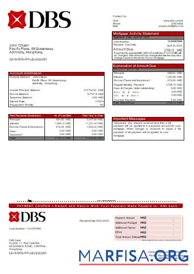 Downloadable Hong Kong DBS bank mortgage statement scr download for verification
